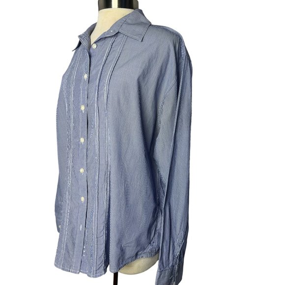 American Eagle outfitters blouse XL Blue white stripes long sleeve button up - Picture 1 of 14